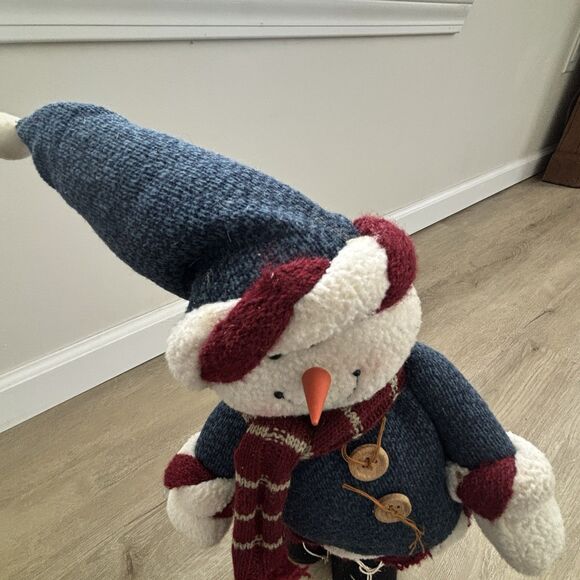 Weighted Standing Snowman Decor Knit Sweater Scarf Holiday Figure Cute - Picture 10 of 11